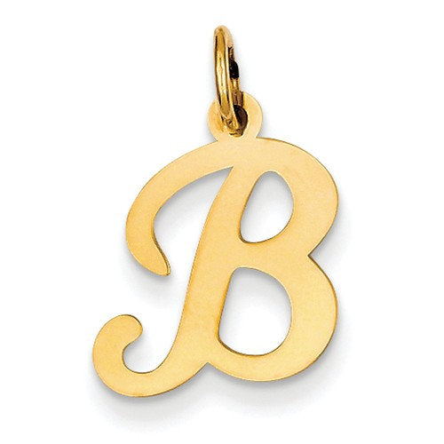 14k yellow gold initial letter b cursive script alphabet pendant charm