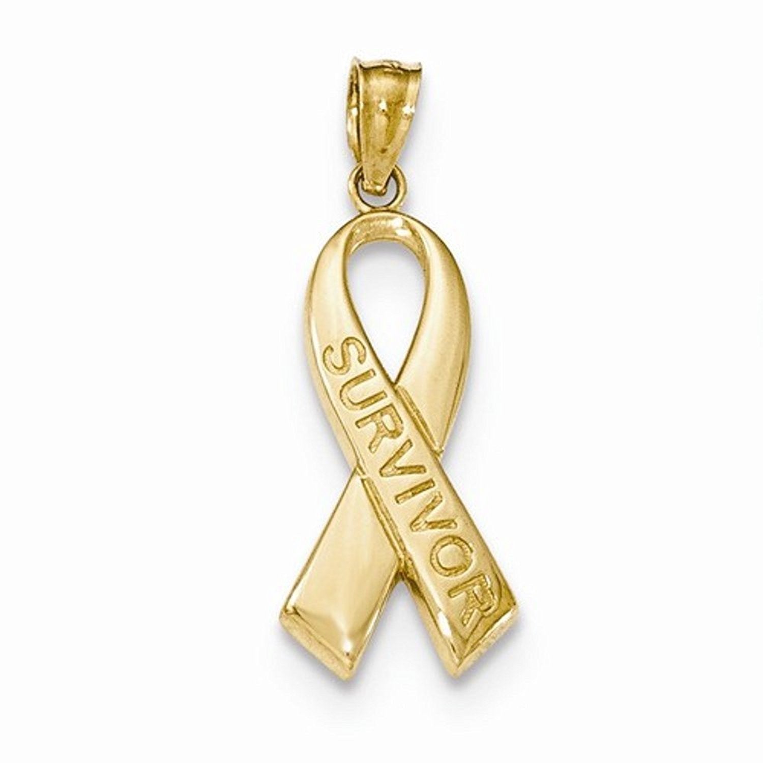 14k Yellow Gold Awareness Ribbon Survivor Pendant Charm