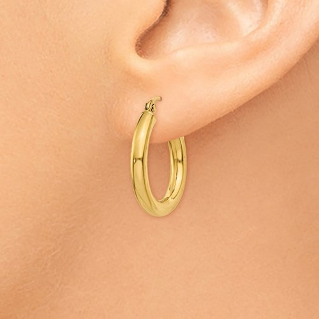 14K Yellow Gold 19mm x 3mm Lightweight Round Hoop Earrings