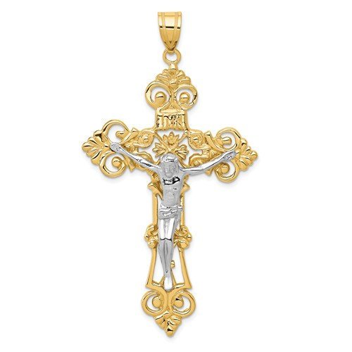 14k Gold Two Tone Crucifix Cross Open Back Pendant Charm - [cklinternational]