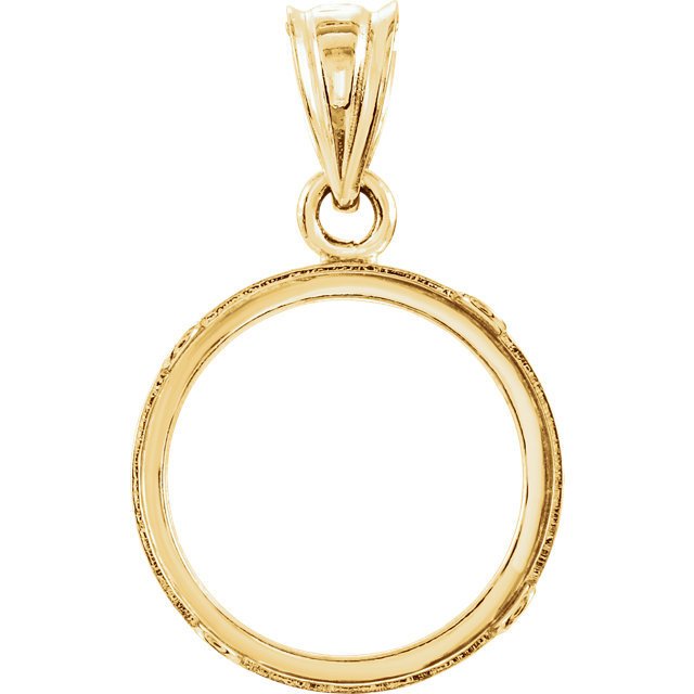 14K Yellow Gold United States 1.00 or Mexican 2 Peso Coin Tab Back Frame Pendant Holder for 13mm x 1mm Coins