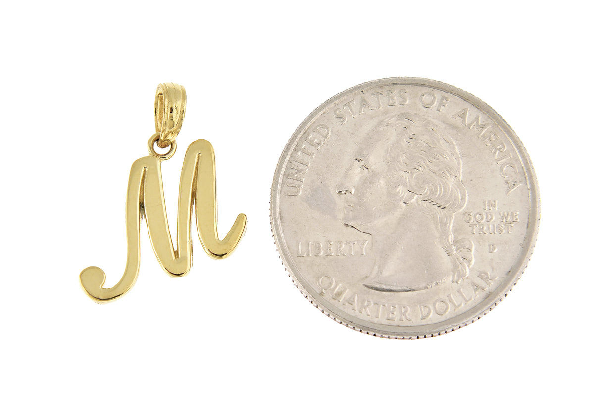 14K Yellow Gold Script Initial Letter M Cursive Alphabet Pendant Charm ...