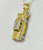Lade das Bild in den Galerie-Viewer, 14k Yellow Gold Rhodium Taxi Cab Moveable Wheels 3D Pendant Charm
