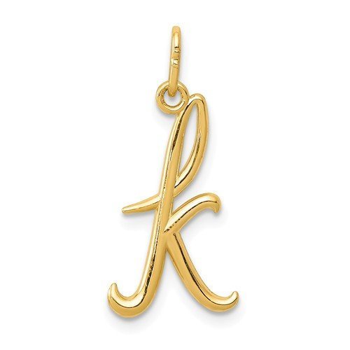 10K Yellow Gold Lowercase Initial Letter K Script Cursive Alphabet Pendant Charm
