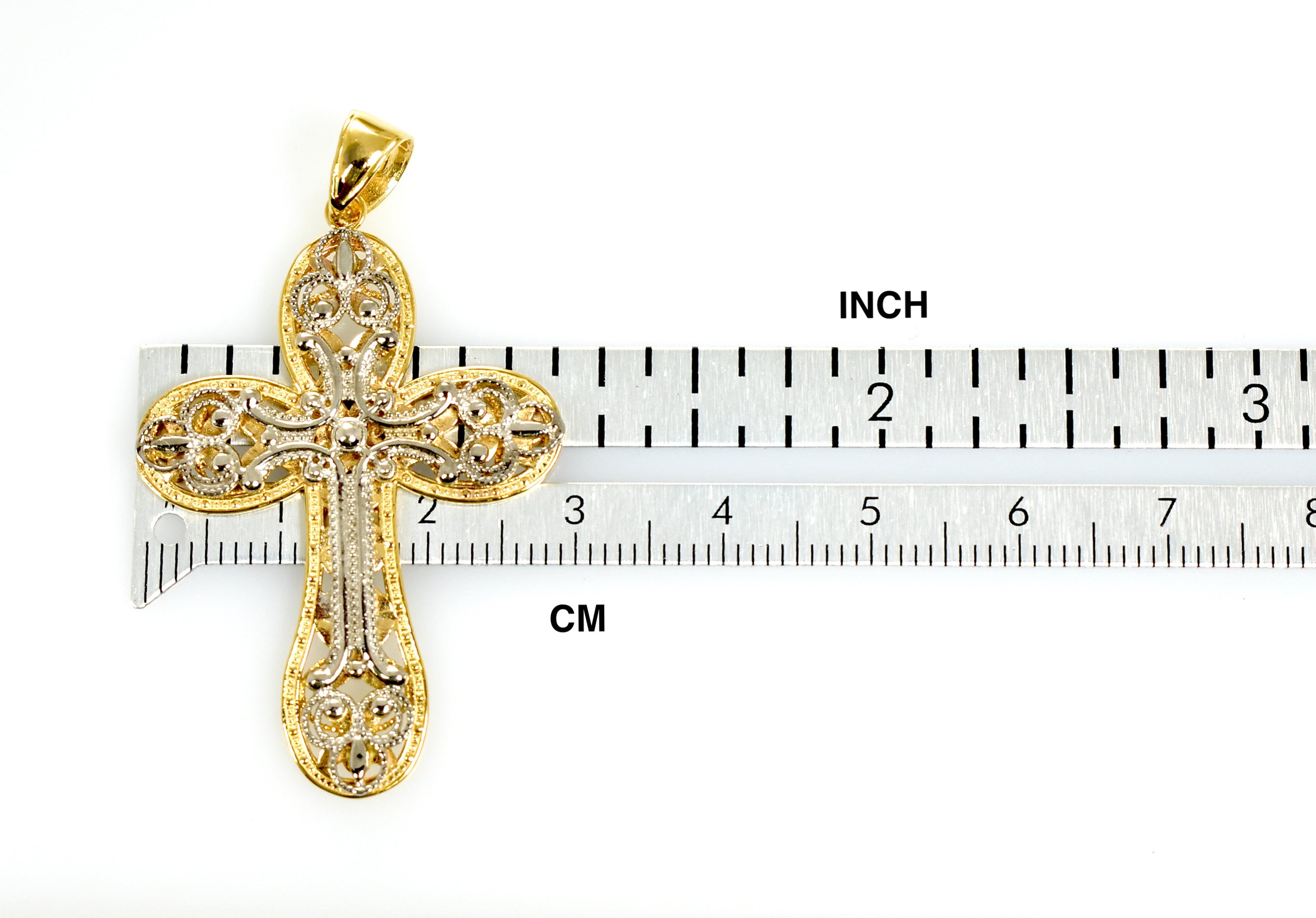 14k Gold Two Tone Large Fancy Latin Cross Pendant Charm