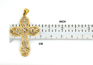14k Gold Two Tone Large Fancy Latin Cross Pendant Charm
