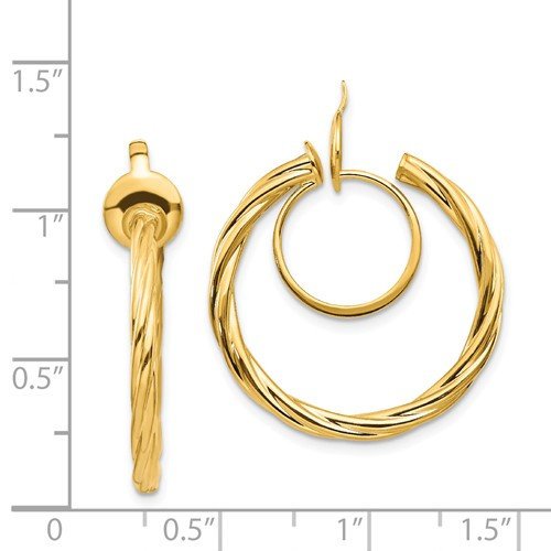 14k Yellow Gold Non Pierced Clip On Round Twisted Hoop Earrings 24mm x 2mm