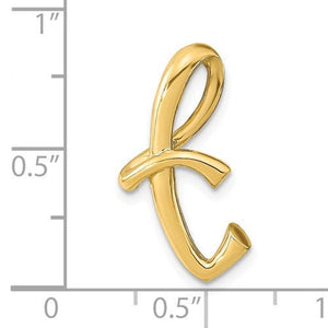 14k Yellow Gold Initial Letter T Cursive Chain Slide Pendant Charm