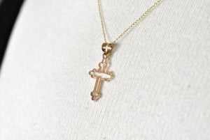14k Rose Gold Polished Cut Out Cross Pendant Charm