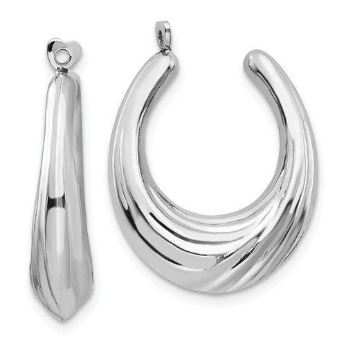 14K White Gold Scalloped Style Hollow Hoop Earring Jackets