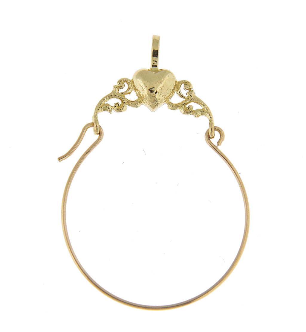 14k yellow gold hammered heart open back charm holder hanger connector pendant