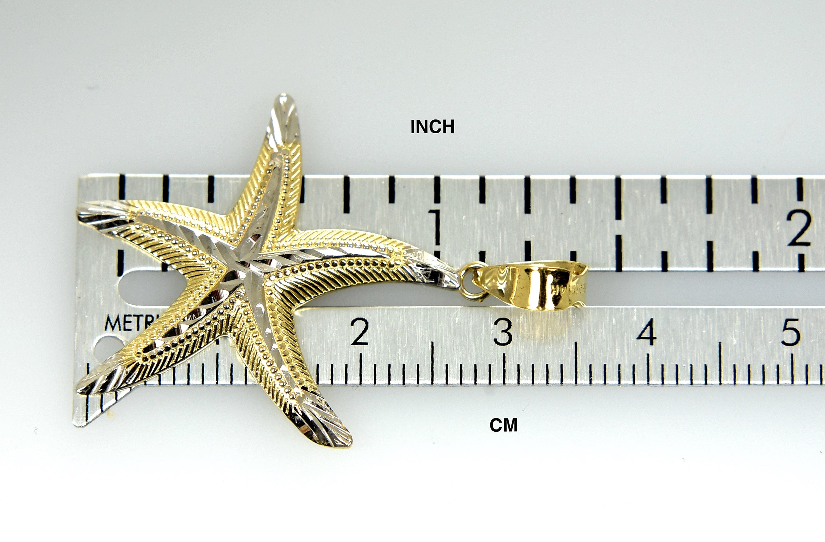 14k Yellow Gold and Rhodium Starfish Pendant Charm