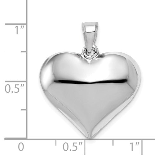 14k White Gold Puffy Heart 3D Hollow Pendant Charm