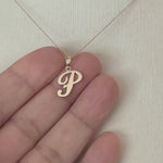 Load and play video in Gallery viewer, 10K Yellow Gold Script Initial Letter P Cursive Alphabet Pendant Charm
