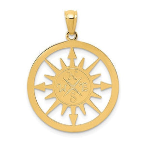 14k Yellow Gold Lost Without You Nautical Compass Reversible Pendant Charm