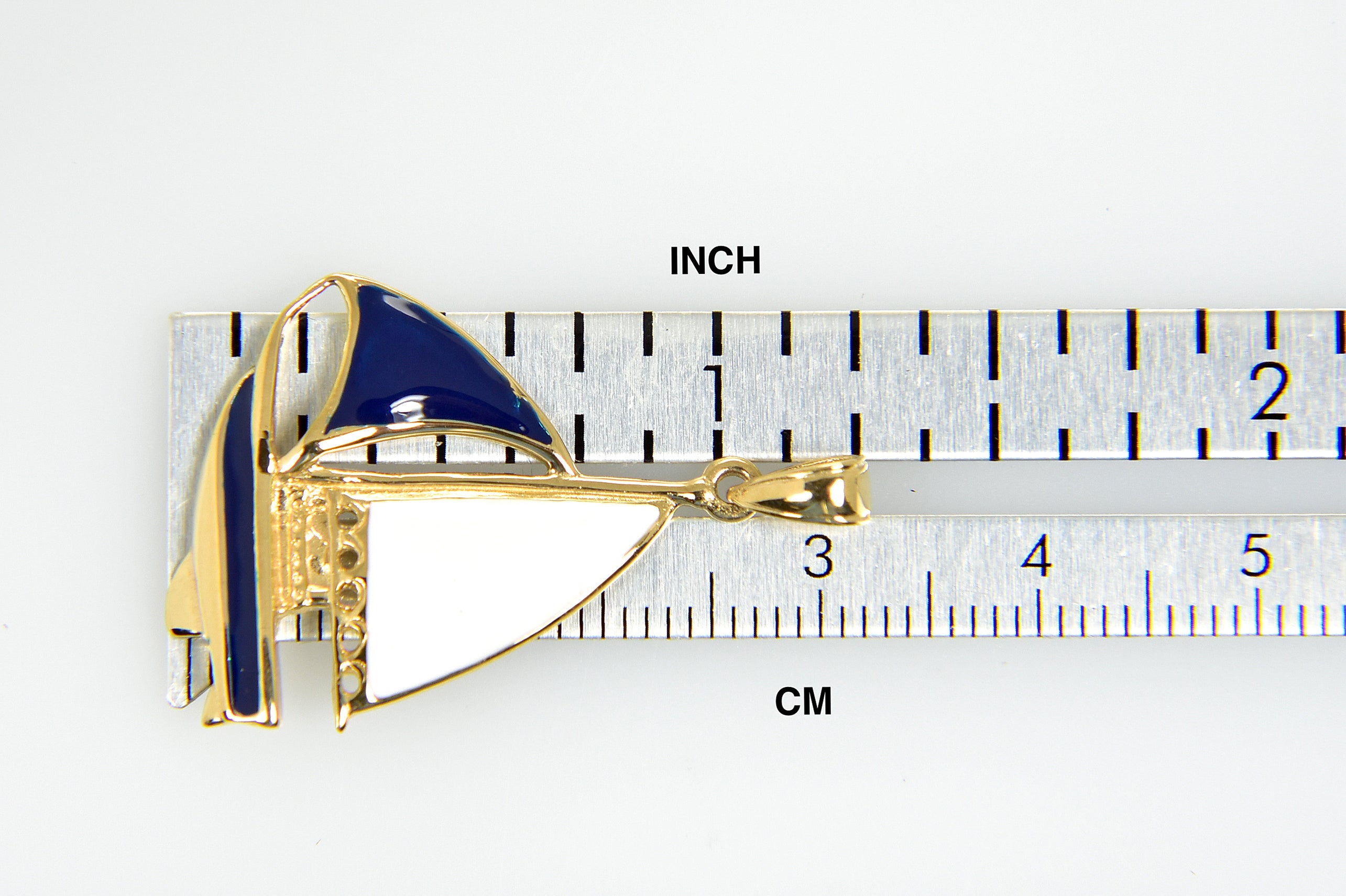 14k yellow gold enamel blue white sailboat pendant charm