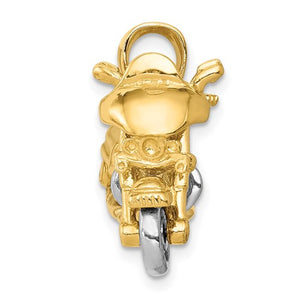 14k Gold Two Tone Motorcycle 3D Moveable Pendant Charm