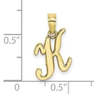 10K Yellow Gold Script Initial Letter K Cursive Alphabet Pendant Charm