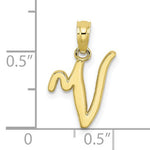 Load image into Gallery viewer, 10K Yellow Gold Script Initial Letter V Cursive Alphabet Pendant Charm
