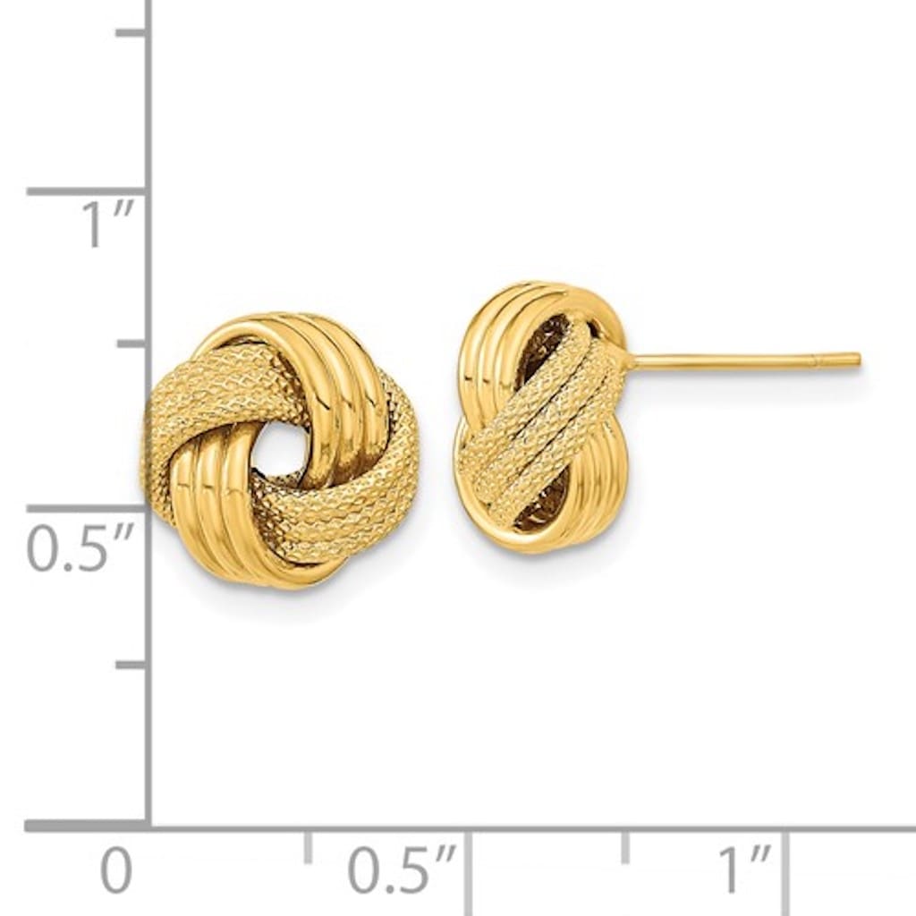 14k Yellow Gold 11mm Classic Love Knot Stud Post Earrings