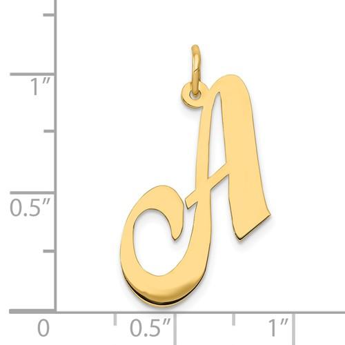 14K Yellow Gold Initial Letter A Cursive Script Alphabet Pendant Charm