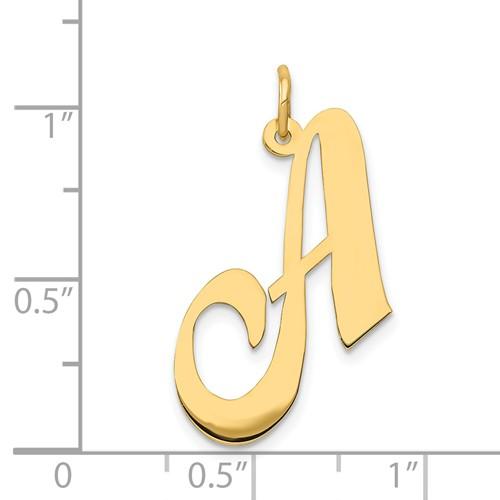 14K Yellow Gold Initial Letter A Cursive Script Alphabet Pendant Charm
