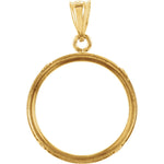 Lataa kuva Galleria-katseluun, 14K Yellow Gold Holds 17.9mm x 1.2mm Coins or United States US $2.50 Dollar or Chinese Panda 1/10oz Ounce Coin Holder Tab Back Frame Pendant
