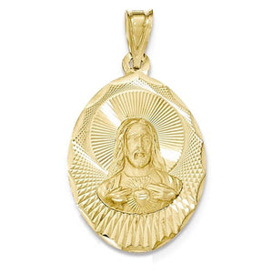 14k Yellow Gold Sacred Heart of Jesus Oval Pendant Charm