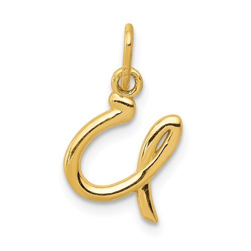 14K Yellow Gold Lowercase Initial Letter U Script Cursive Alphabet Pendant Charm
