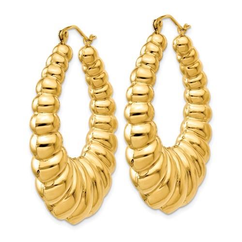 14K Yellow Gold Shrimp Scalloped Hoop Earrings Large