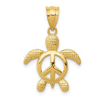 Afbeelding in Gallery-weergave laden, 14k Yellow Gold Peace Sign Turtle Open Back Pendant Charm
