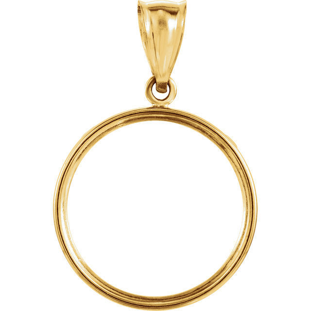 14k yellow gold holds 20mm x 1.7mm coins or canadian 1/4 oz ounce maple leaf coin holder tab back frame pendant