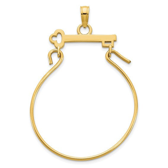 14K Yellow Gold Key Design Charm Holder Pendant