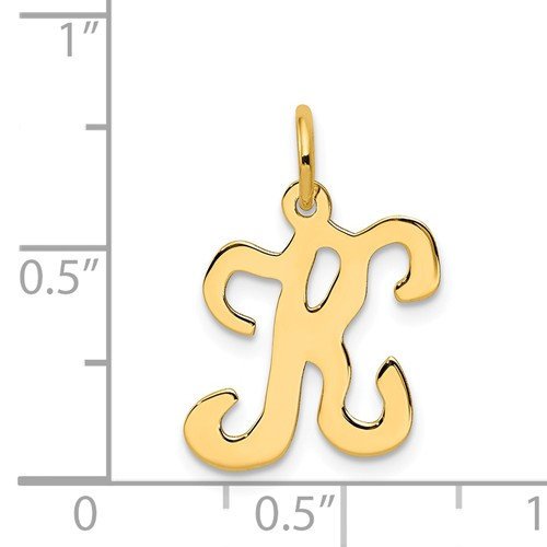 14K Yellow Gold Initial Letter K Cursive Script Alphabet Pendant Charm