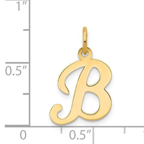 14K Yellow Gold Initial Letter B Cursive Script Alphabet Pendant Charm