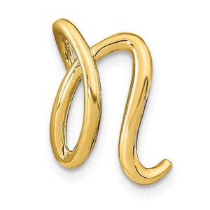 14k Yellow Gold Initial Letter N Cursive Chain Slide Pendant Charm