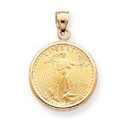 14K Yellow Gold Holds 22mm Coins 1/4 oz American Eagle Panda US $5 Jamestown Dollar 2 Rand Coin Holder Prong Bezel Pendant Charm