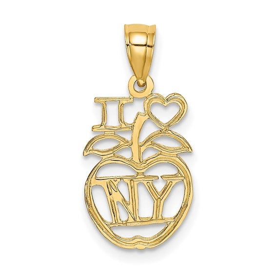14k yellow gold i heart love ny new york city big apple pendant charm