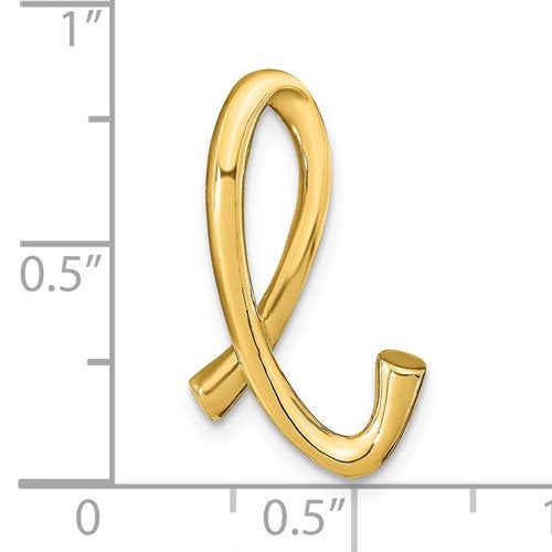 14k Yellow Gold Initial Letter L Cursive Chain Slide Pendant Charm