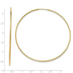 14K Yellow Gold 70mm x 1.2mm Round Endless Hoop Earrings