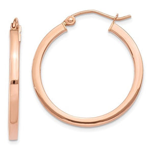 14K Rose Gold Square Tube Round Hoop Earrings 25mmx2mm