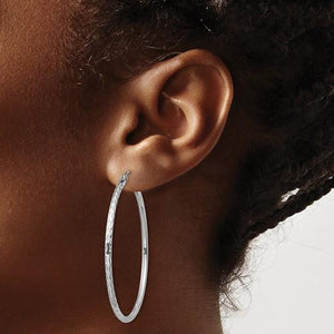Sterling Silver Diamond Cut Classic Round Hoop Earrings 45mm x 2mm