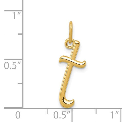 14K Yellow Gold Lowercase Initial Letter T Script Cursive Alphabet Pendant Charm