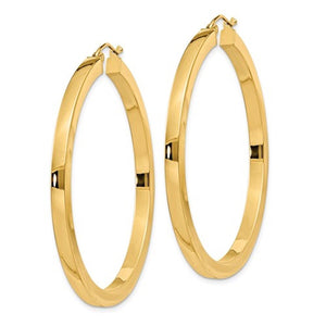 14K Yellow Gold 45mm Square Tube Round Hollow Hoop Earrings