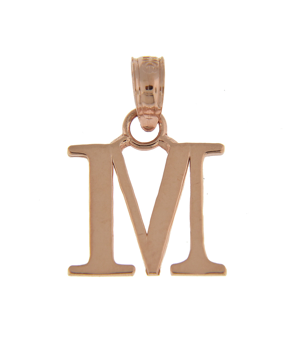 14K Rose Gold Uppercase Initial Letter M Block Alphabet Pendant Charm