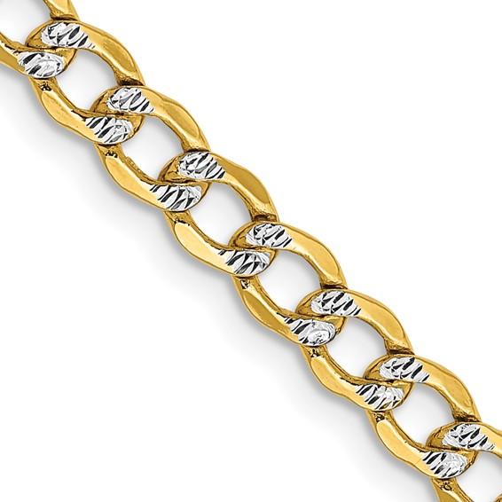 14K Yellow Gold with Rhodium 4.3mm Pavé Curb Bracelet Anklet Choker Necklace Pendant Chain with Lobster Clasp