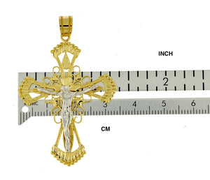 14k Gold Two Tone Large Cross Crucifix Pendant Charm