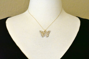 14k Yellow Gold and Rhodium Butterfly Pendant Charm