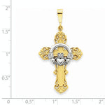 Load image into Gallery viewer, 14k Gold Two Tone Claddagh Celtic Cross Pendant Charm
