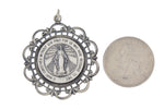 將圖片載入圖庫檢視器 Sterling Silver Blessed Virgin Mary Miraculous Medal Ornate Pendant Charm
